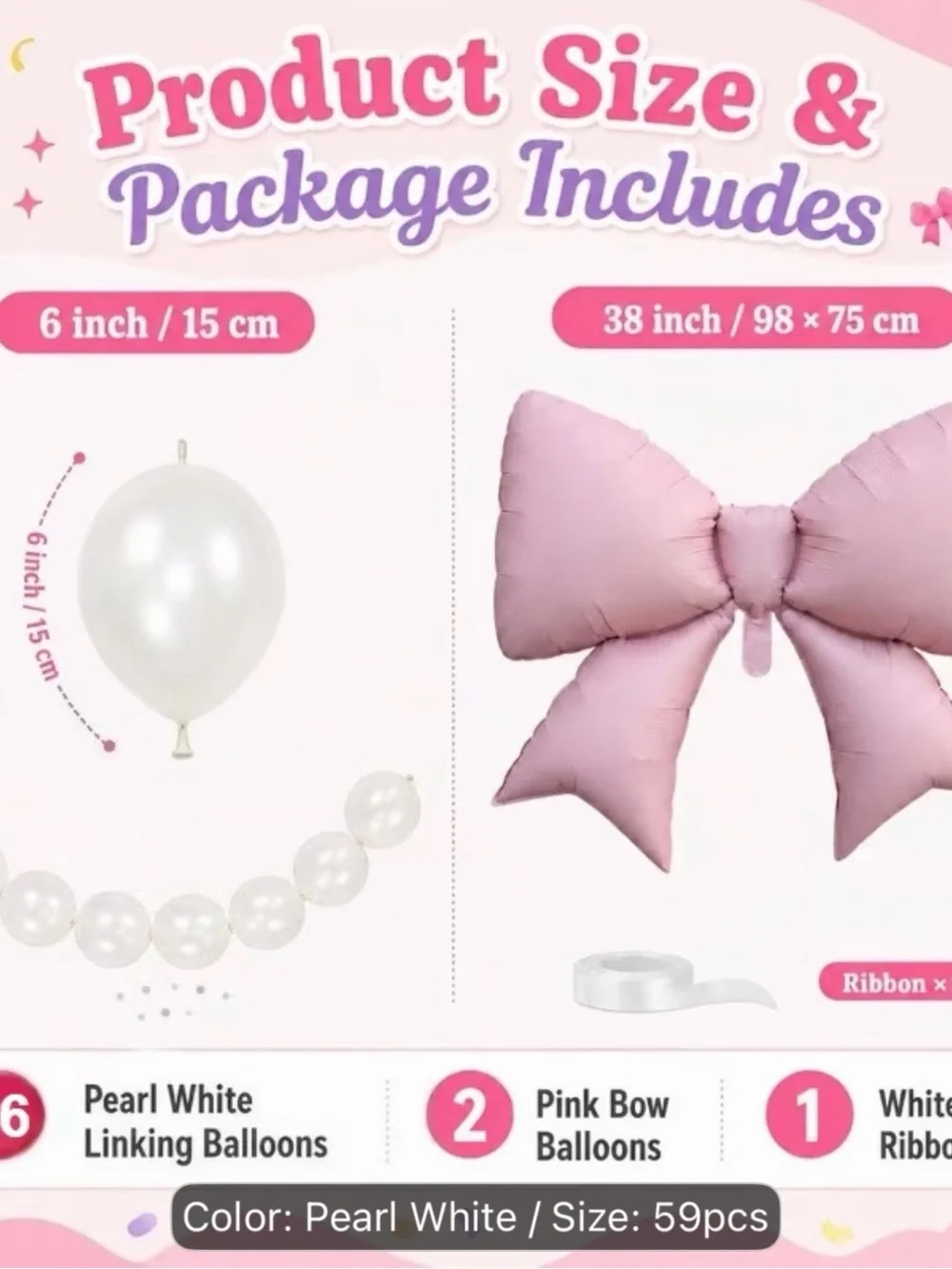 Pink Bow & Pearl Balloon Garland Party Set - Home Party Supplies